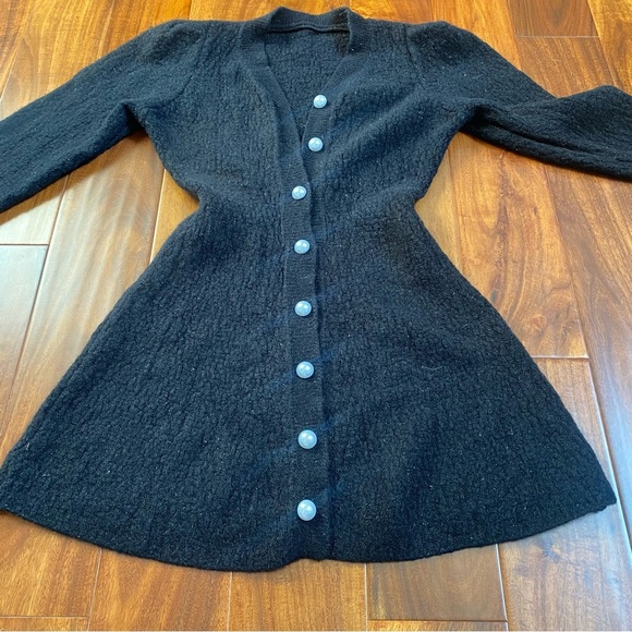 Black Pearl Button Down Mini Dress. One Size. - Picture 2 of 3